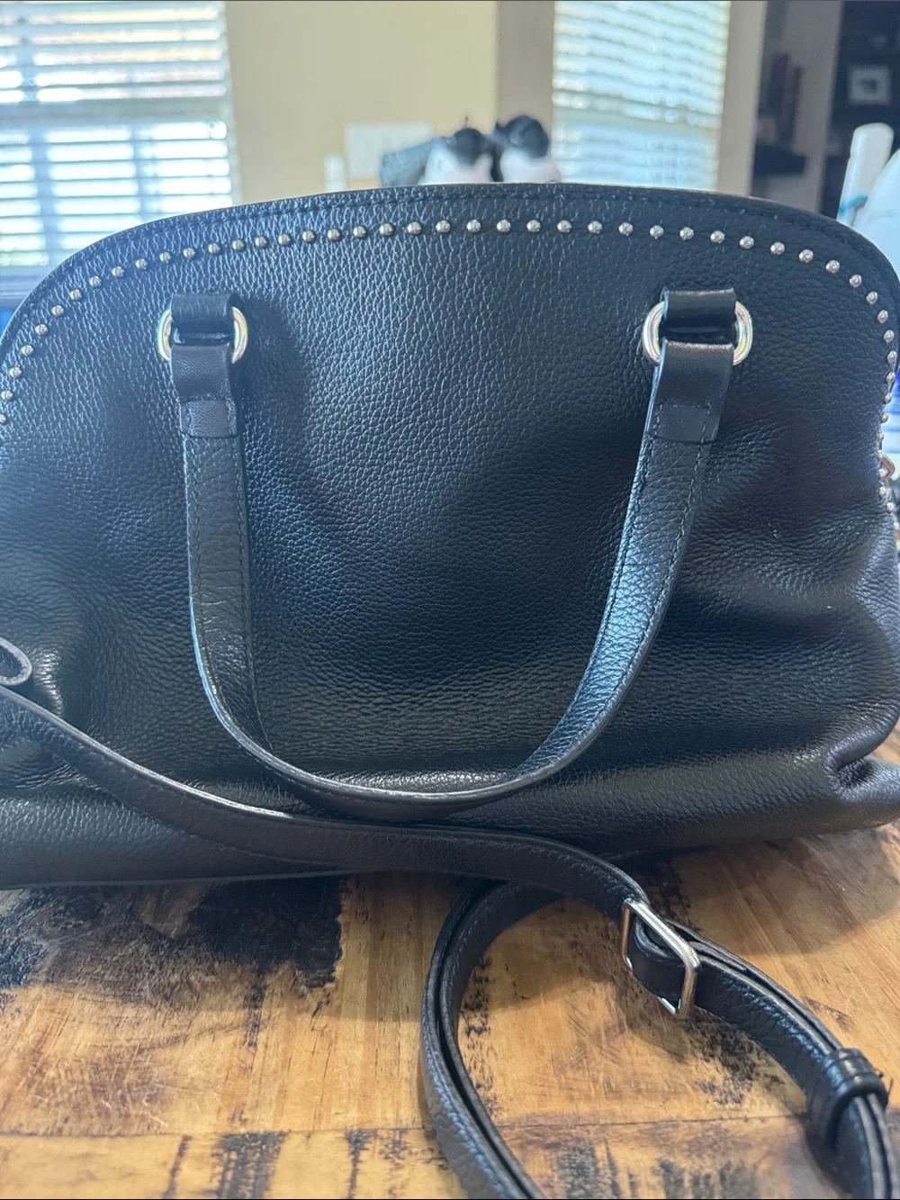 Brighton Black Studded Dome Satchel with Silver Accents